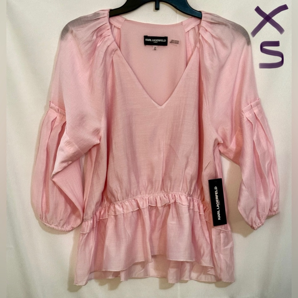 Karl Lagerfeld Light Pink V-Neck Blouse